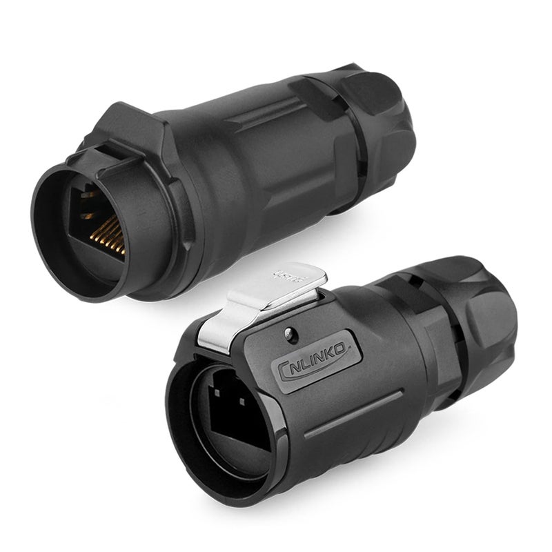 CNLINKO LP-16 RJ45 Connectors, 8P8C Dual Port Connector,Circular Connector for Network Connections, Male Plug and Female Plug IP67 Waterproof Connector M16 (RJ45 in-Line Set) - Image 1